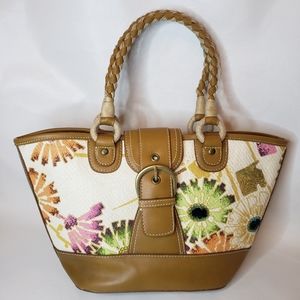 Nine West Purse Multicolor Ivory Brown Geo Print Bucket Bag